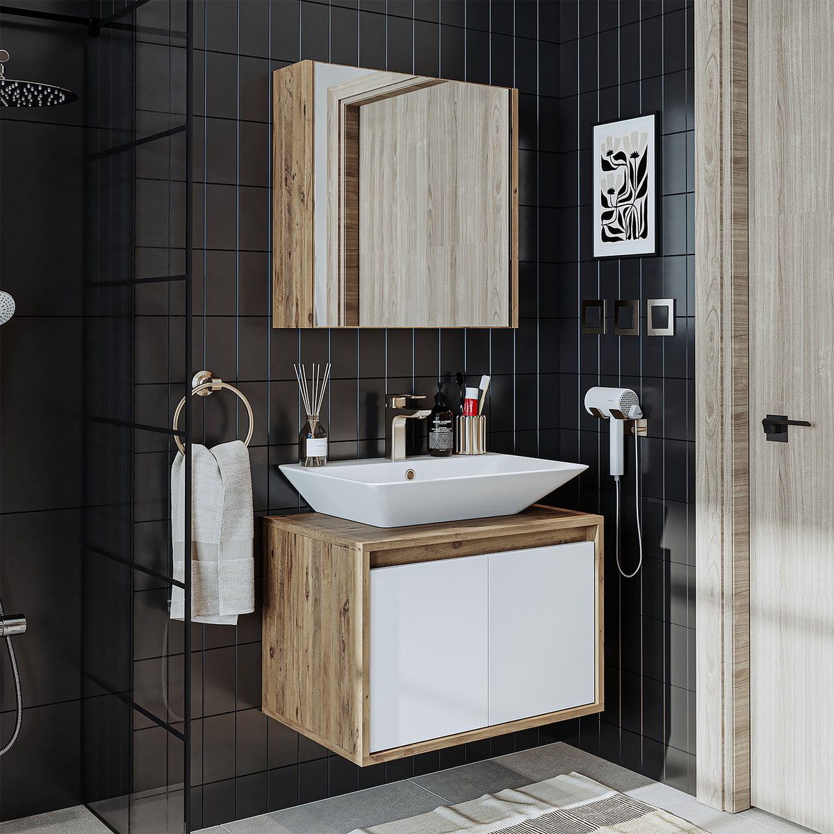 Roomart Atlantic - Bathroom Cabinet Set of 2 with Washbasin