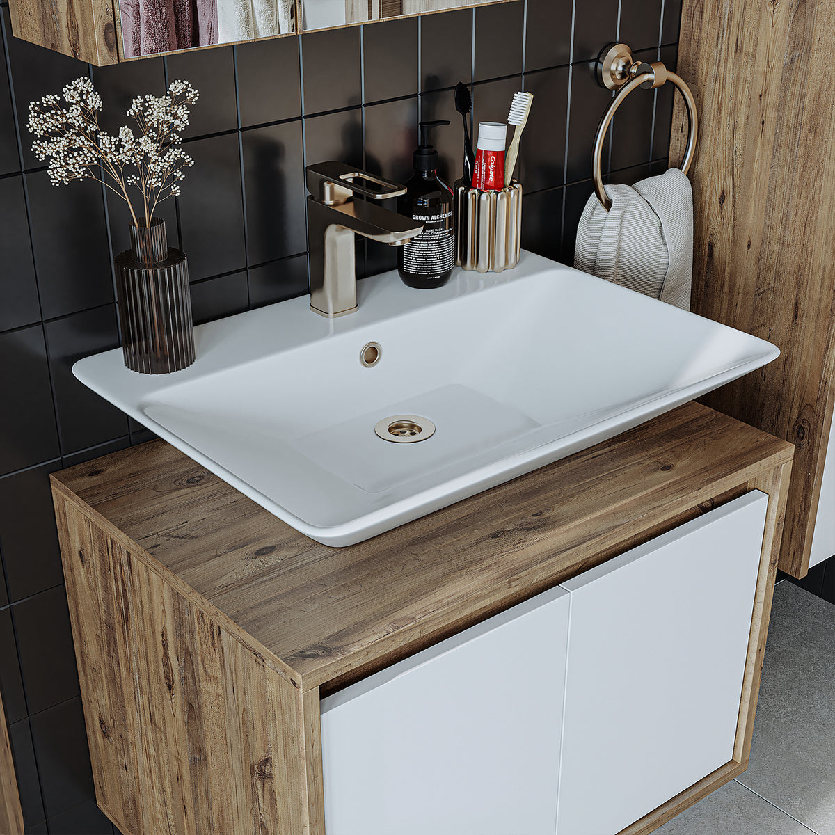 Roomart Atlantic - Bathroom Cabinet Set of 2 with Washbasin