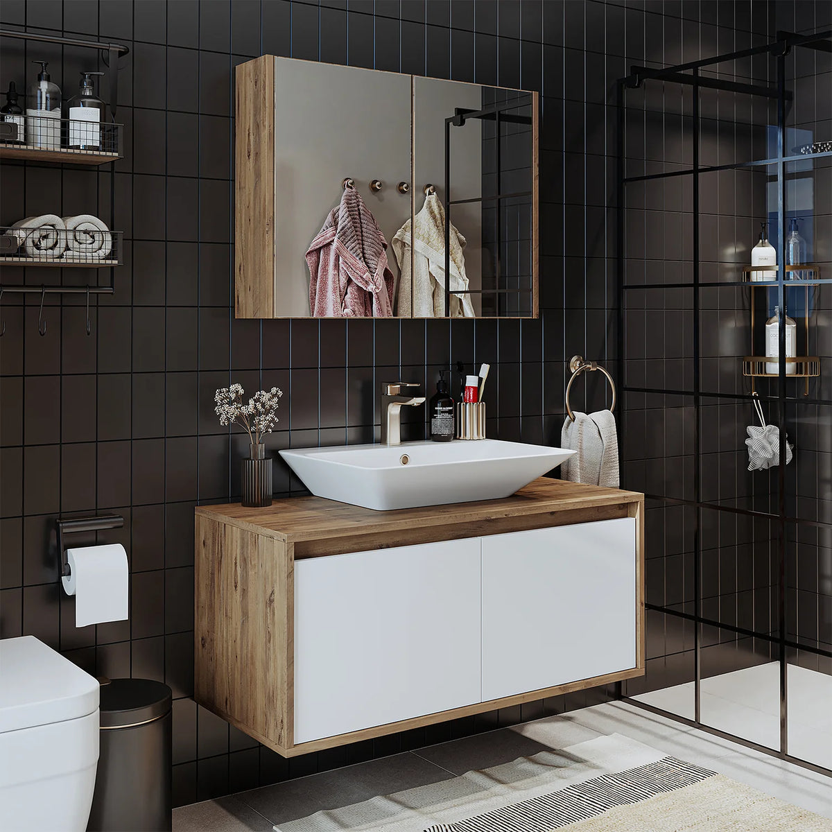 Roomart Atlantic - Bathroom Cabinet Set of 2 with Washbasin