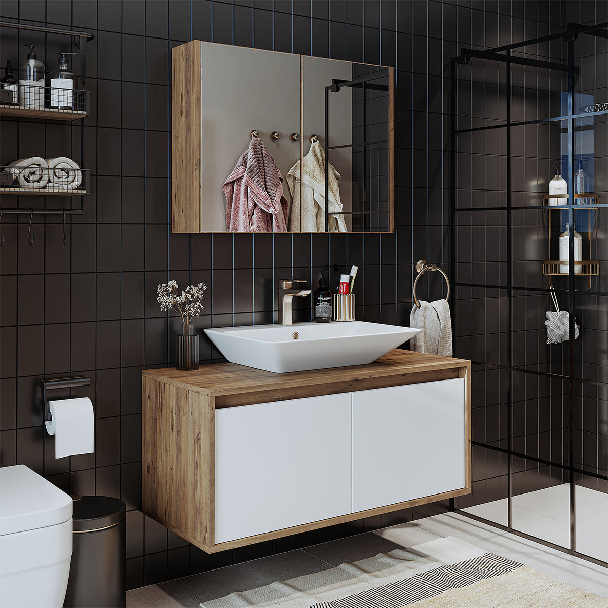 Roomart Atlantic - Bathroom Cabinet Set of 2 with Washbasin