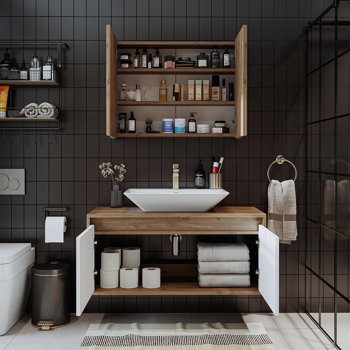 Roomart Atlantic - Bathroom Cabinet Set of 2 with Washbasin