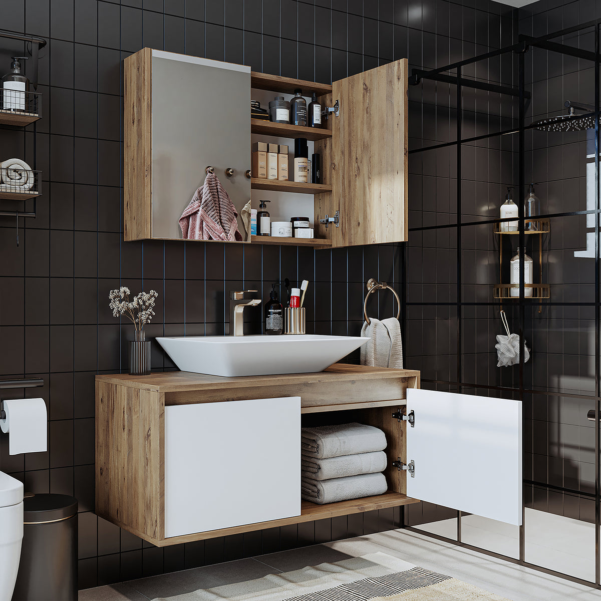 Roomart Atlantic - Bathroom Cabinet Set of 2 with Washbasin