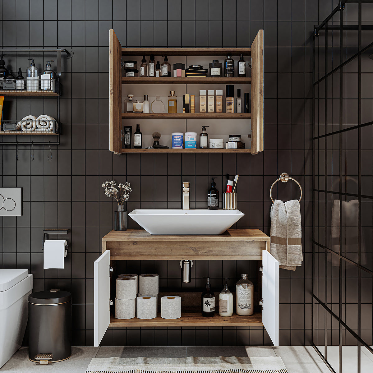 Roomart Atlantic - Bathroom Cabinet Set of 2 with Washbasin
