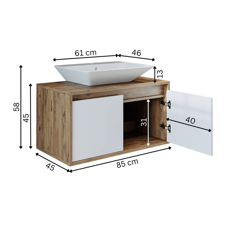 Roomart Atlantic - Bathroom Vanity Unit with Washbasin, 85cm