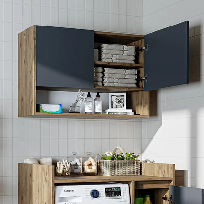 Roomart Derin 100 cm wall-mounted cabinet in anthricite oak, UK laundry room storage door open