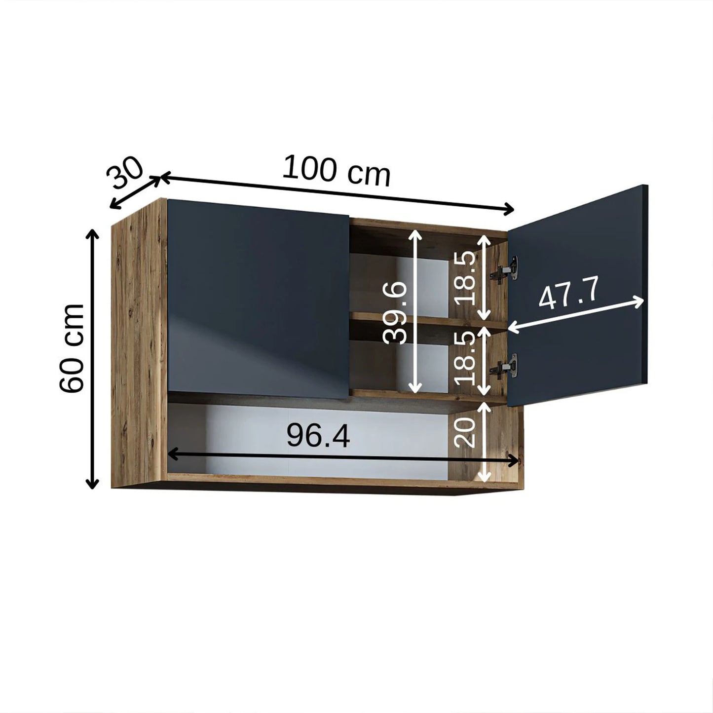 Roomart Derin 100 cm wall-mounted cabinet in anthricite oak, UK laundry room storage with dimensions