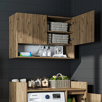 Roomart Derin 100 cm wall-mounted cabinet in oak, UK laundry room storage door open