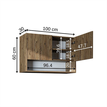 Roomart Derin 100 cm wall-mounted cabinet in oak, UK laundry room storage with dimensions