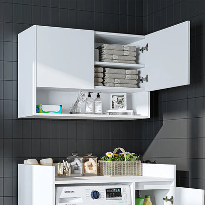 Roomart Derin 100 cm wall-mounted cabinet in white, UK laundry room storage door open
