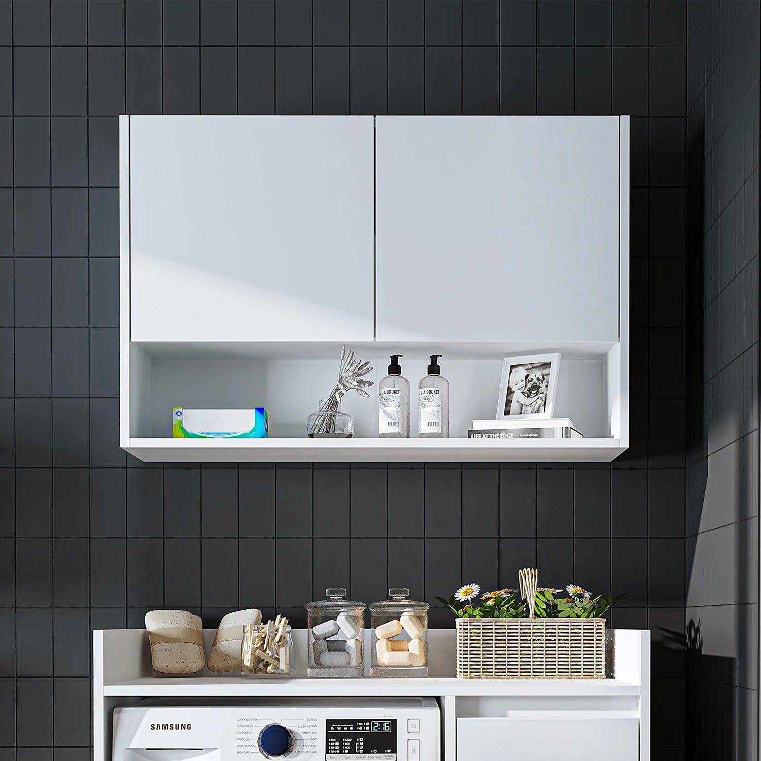 Roomart Derin 100 cm wall-mounted cabinet in white, UK laundry room storage from front