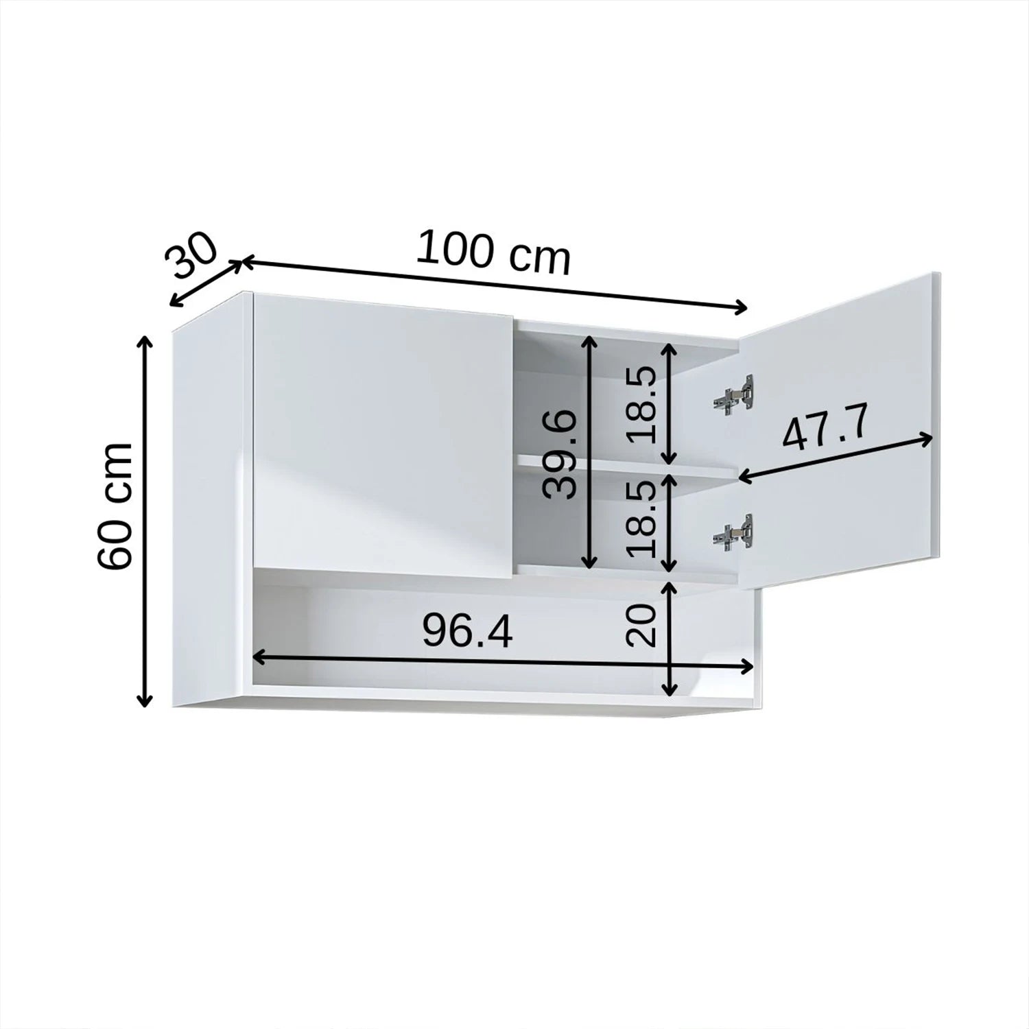 Roomart Derin 100 cm wall-mounted cabinet in white, UK laundry room storage with dimensions
