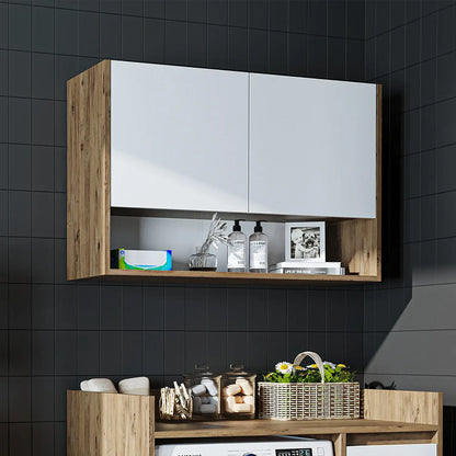 Roomart Derin 100 cm wall-mounted cabinet in white oak, UK laundry room storage