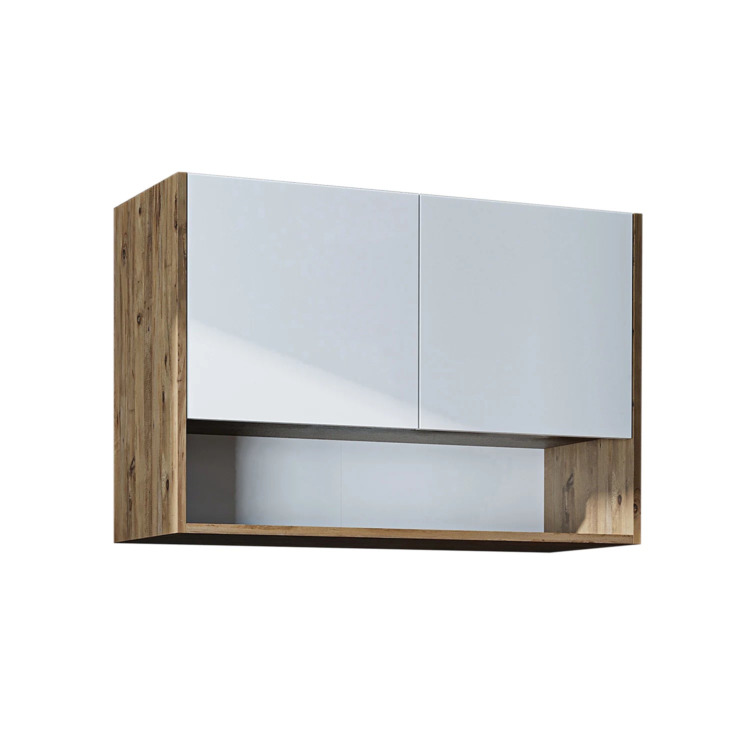 Roomart Derin 100 cm wall-mounted cabinet in white oak, UK laundry room storage from angle