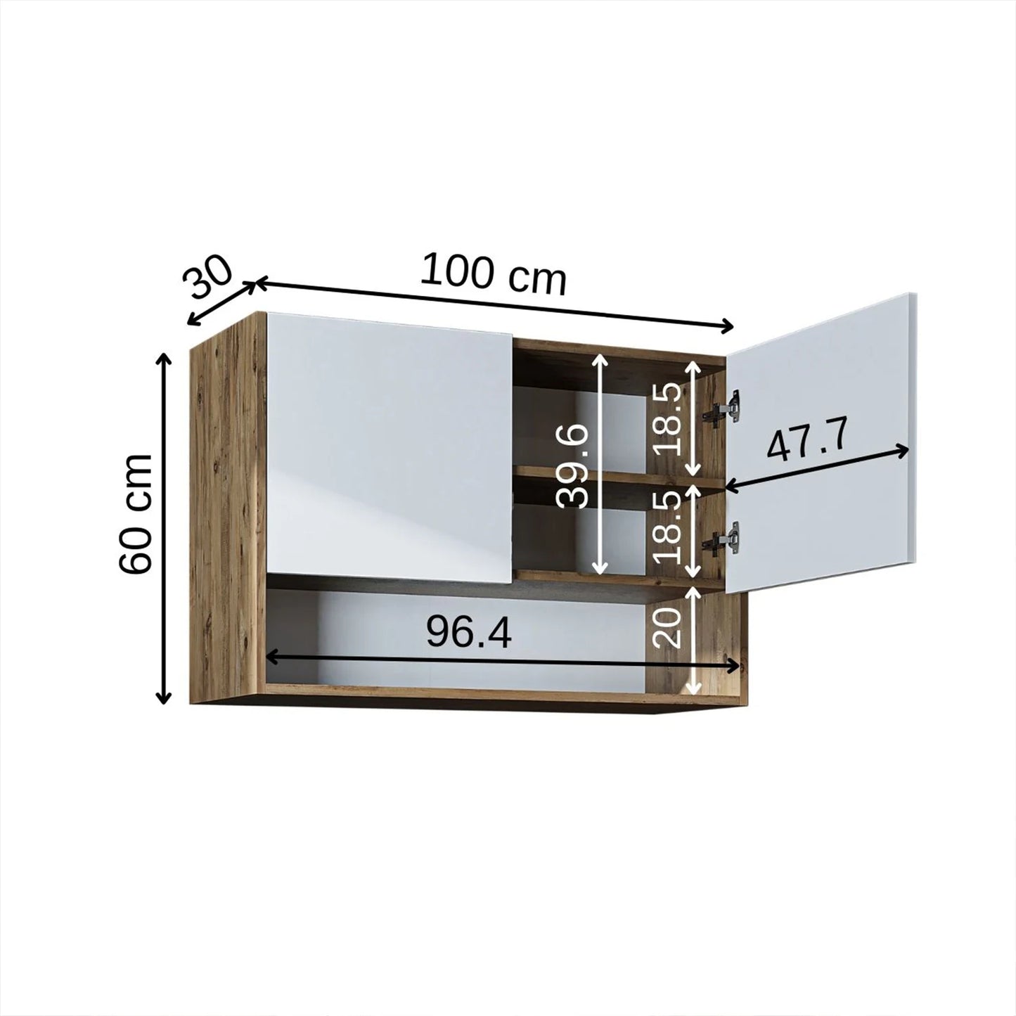 Roomart Derin 100 cm wall-mounted cabinet in white oak, UK laundry room storage with dimensions