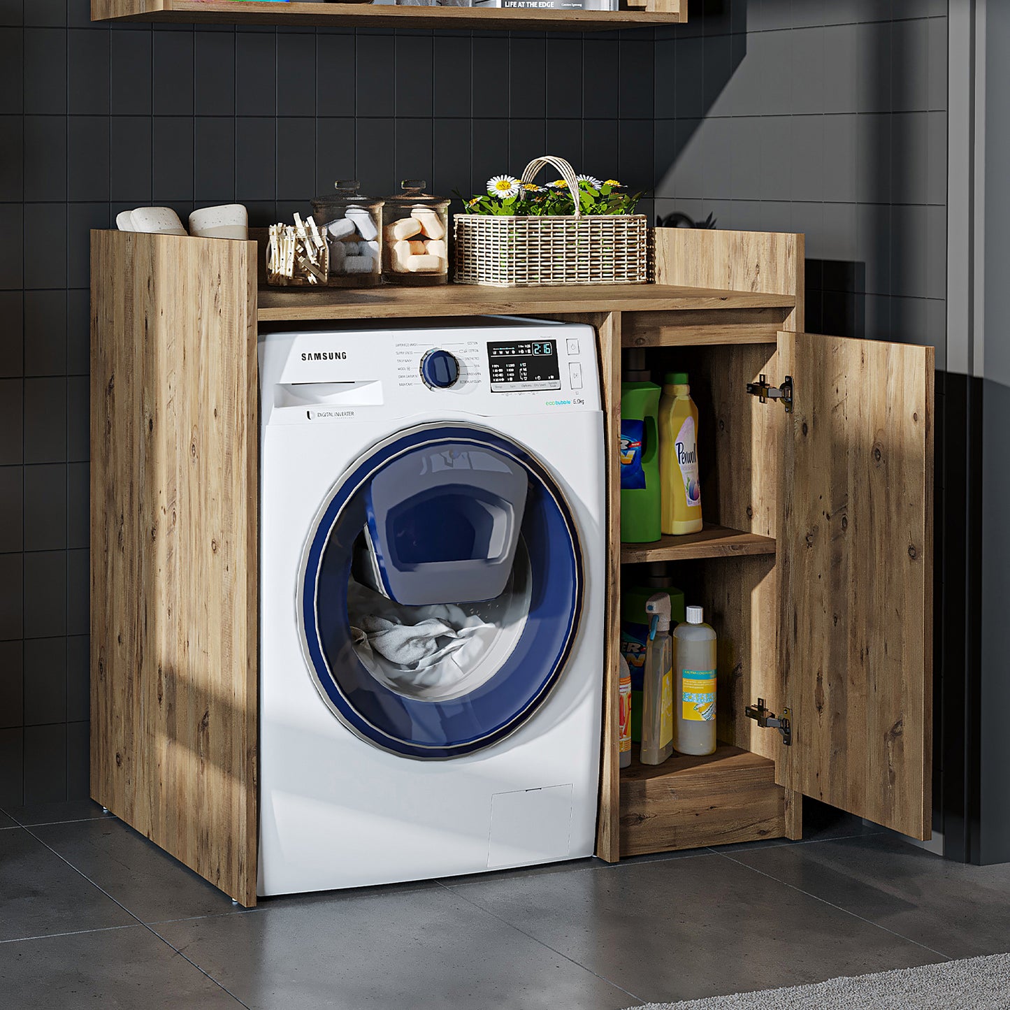 Roomart Derin - Washing Machine Cabinet with Cupboard, 100cm