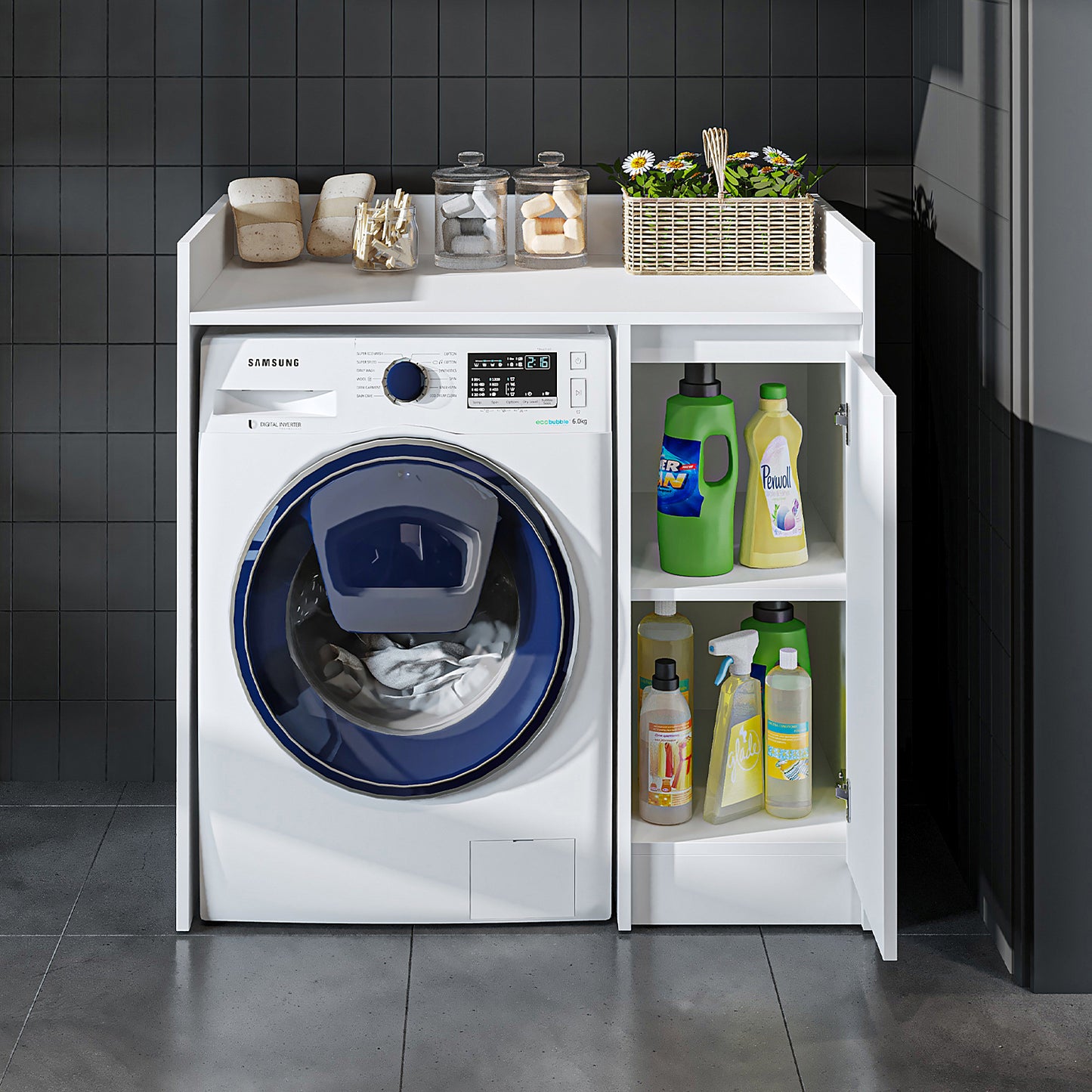 Roomart Derin - Washing Machine Cabinet with Cupboard, 100cm