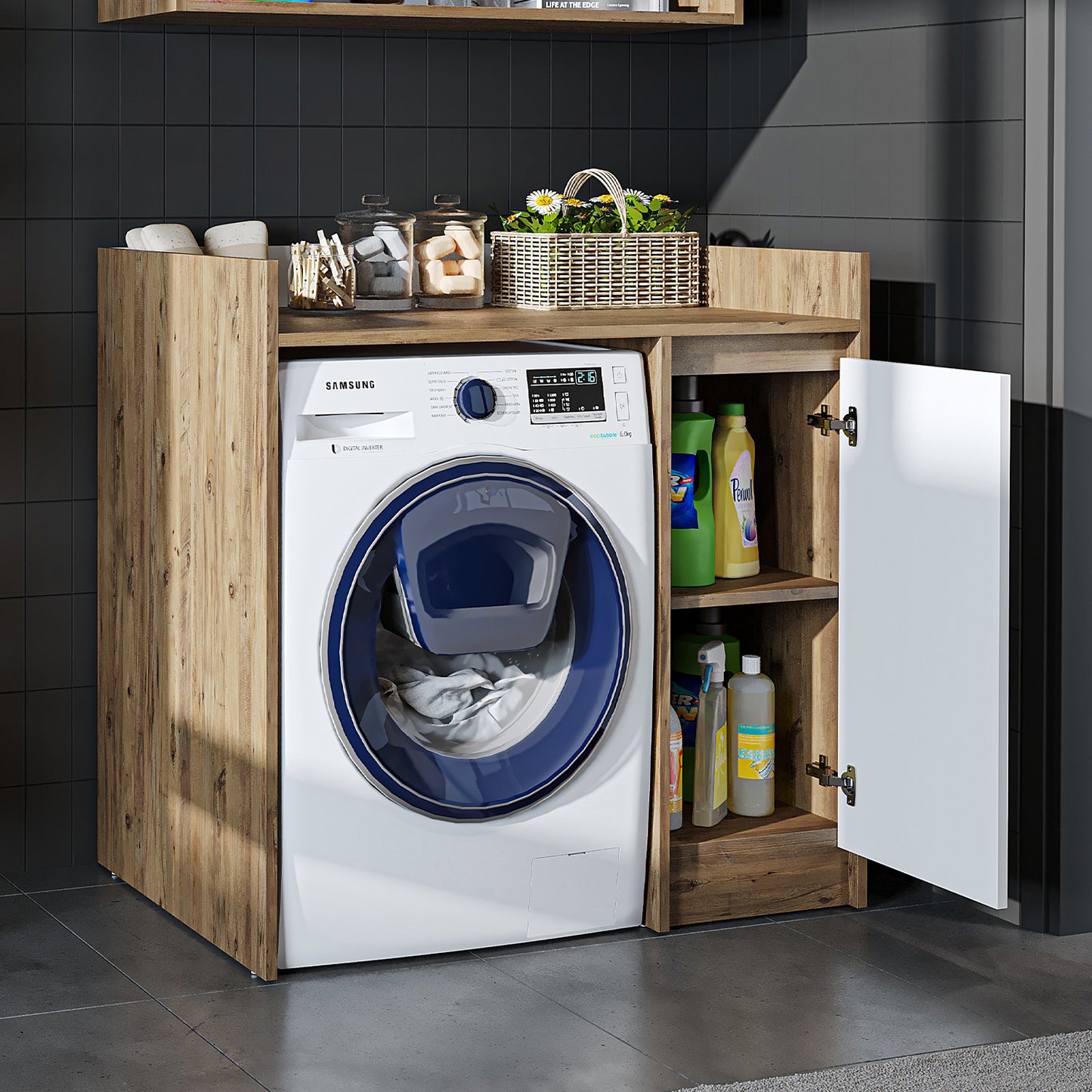 Roomart Derin - Washing Machine Cabinet with Cupboard, 100cm