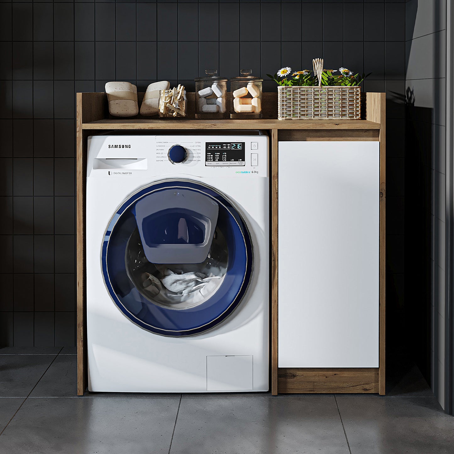 Roomart Derin - Washing Machine Cabinet with Cupboard, 100cm