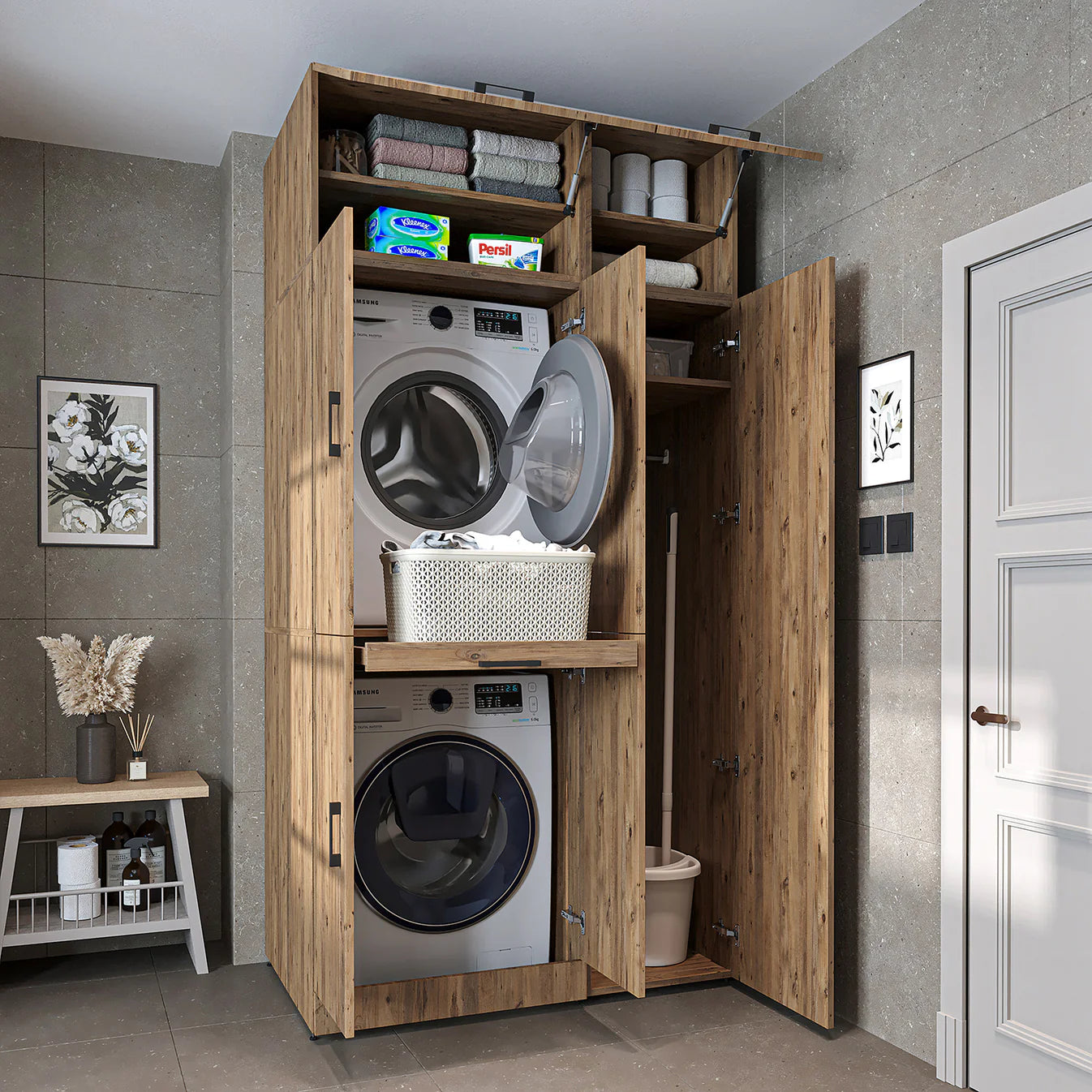 Roomart Dora - Cabinet Set for Dryer & Washing Machine, 115cm
