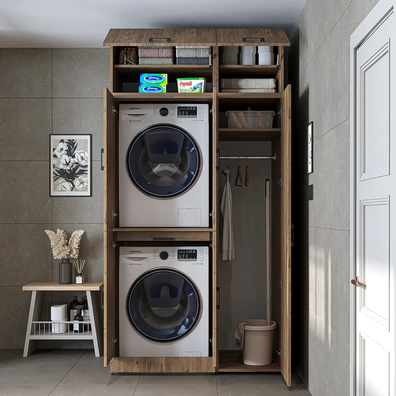 Roomart Dora - Cabinet Set for Dryer & Washing Machine, 115cm