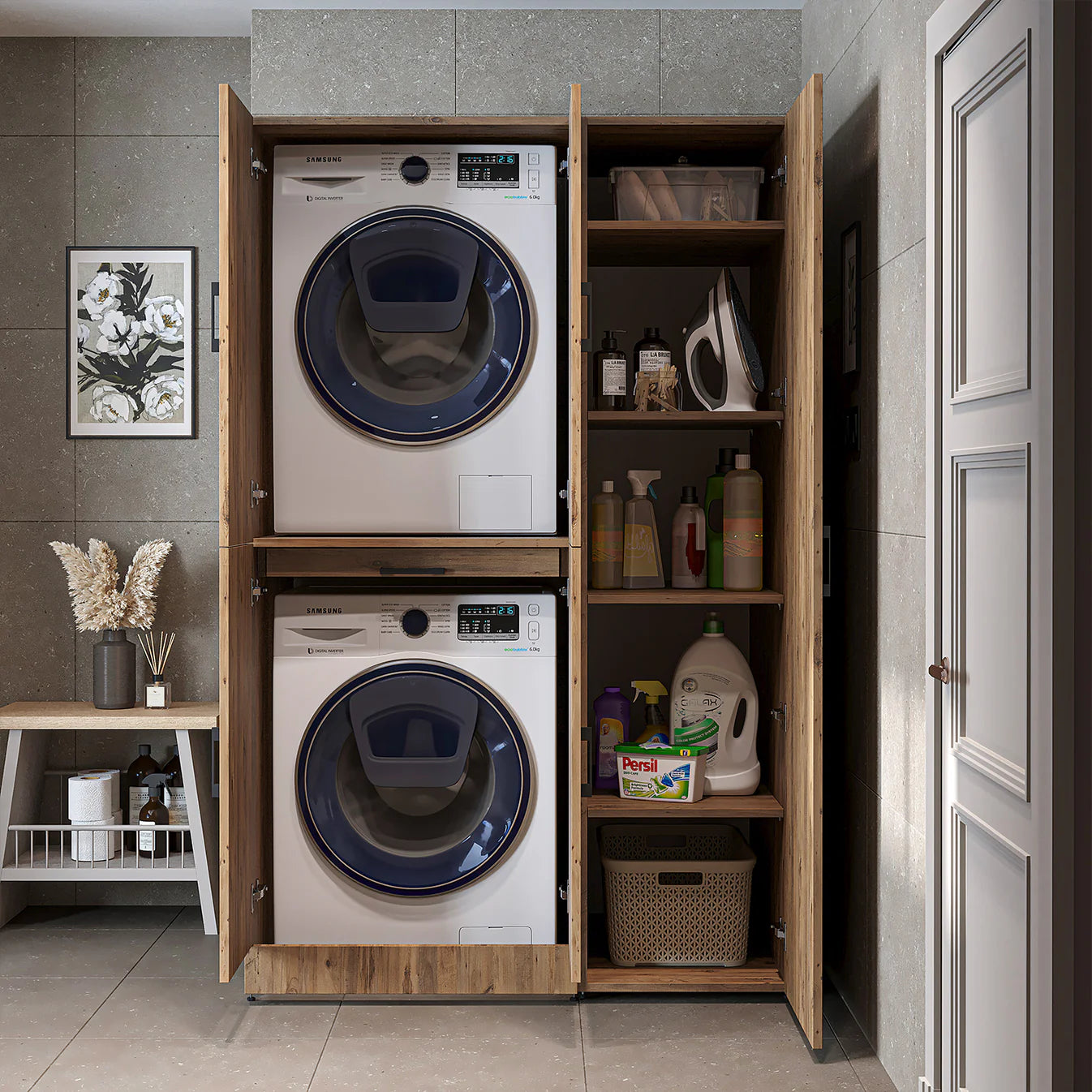 Roomart Dora - Cabinet Set for Dryer & Washing Machine, 115cm