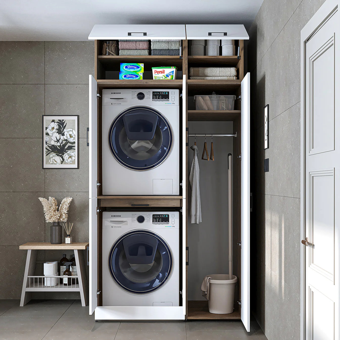 Roomart Dora - Cabinet Set for Dryer & Washing Machine, 115cm