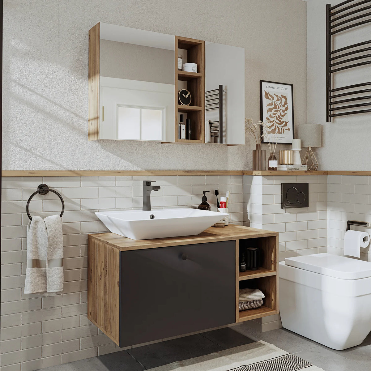 Roomart Lotus - Bathroom Cabinet Set of 2 with Washbasin