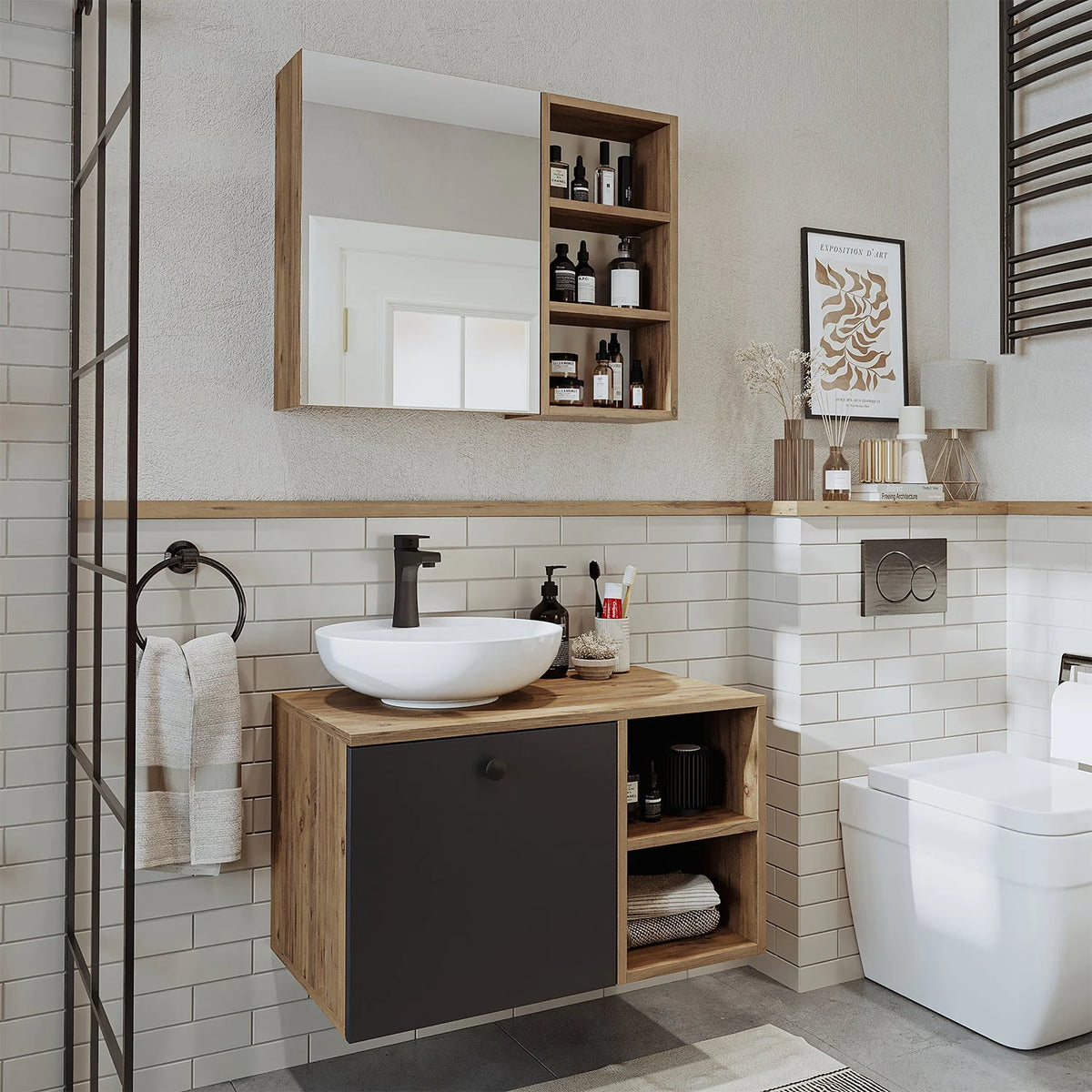 Roomart Lotus - Bathroom Cabinet Set of 2 with Washbasin