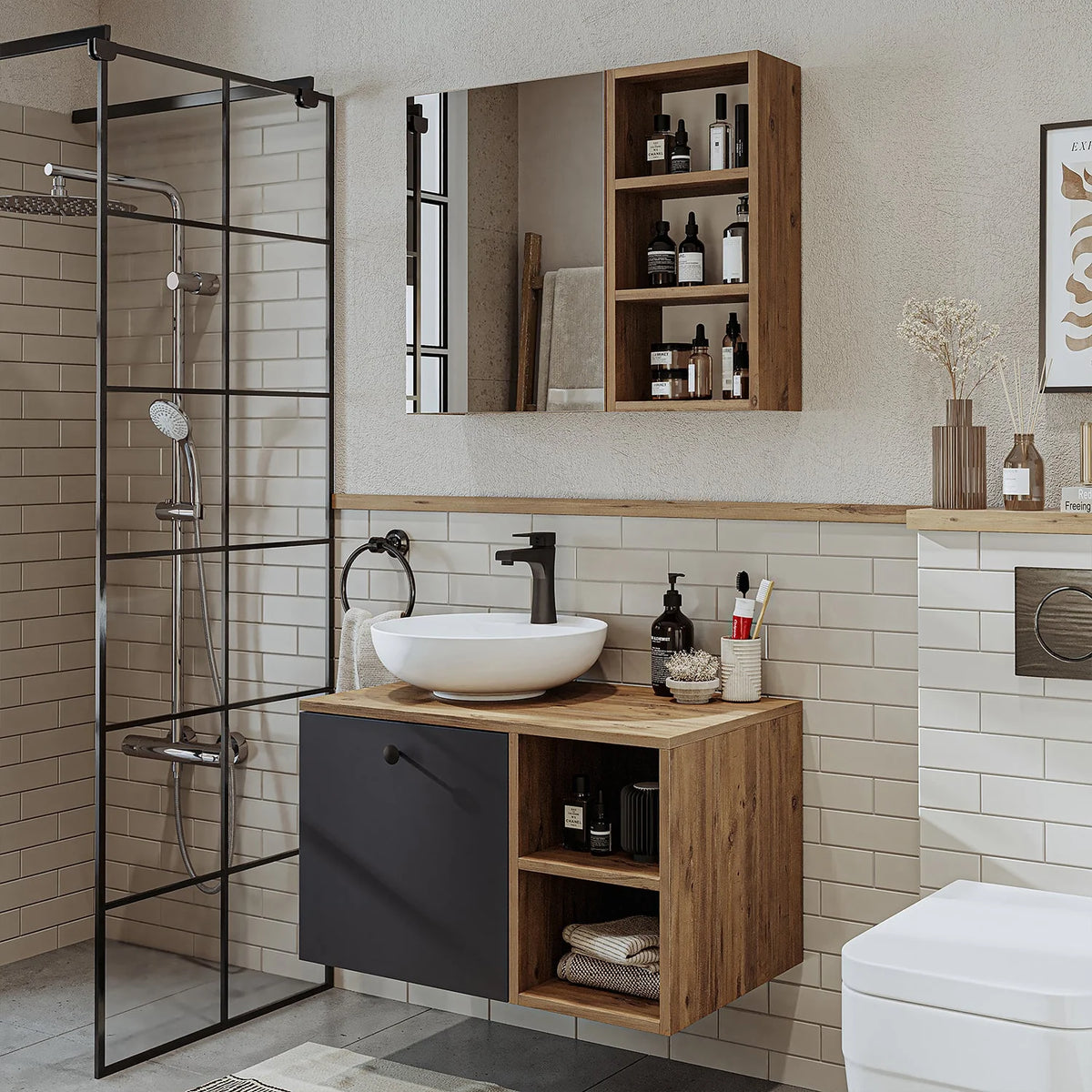 Roomart Lotus - Bathroom Cabinet Set of 2 with Washbasin
