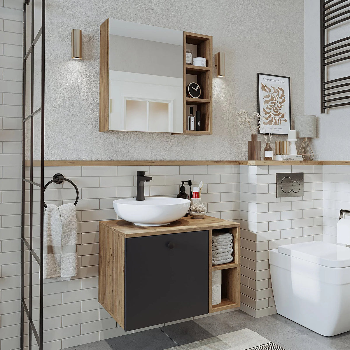 Roomart Lotus - Bathroom Cabinet Set of 2 with Washbasin