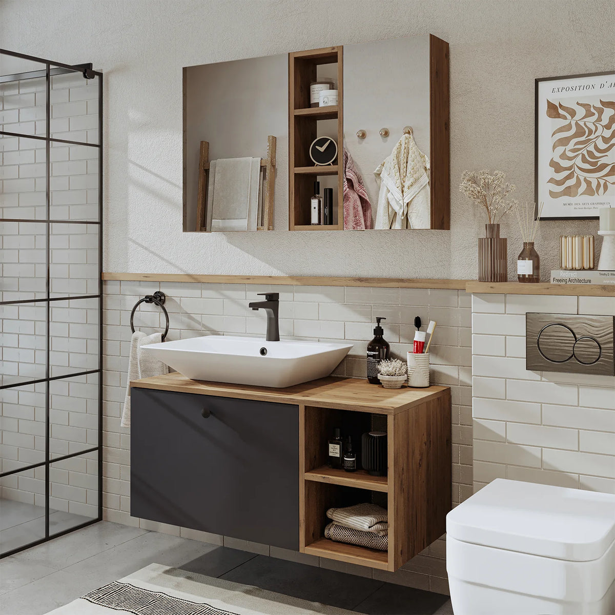 Roomart Lotus - Bathroom Cabinet Set of 2 with Washbasin