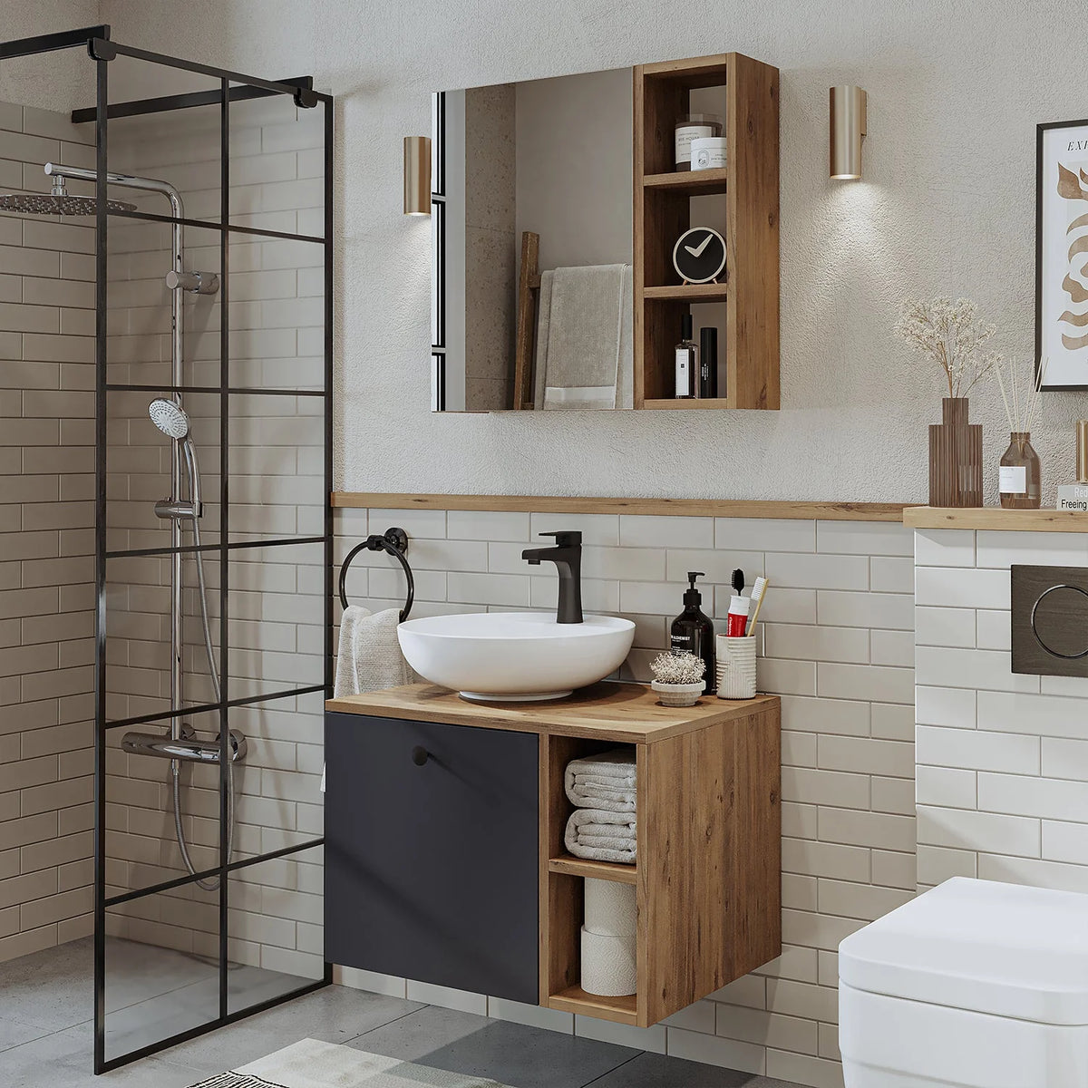 Roomart Lotus - Bathroom Cabinet Set of 2 with Washbasin