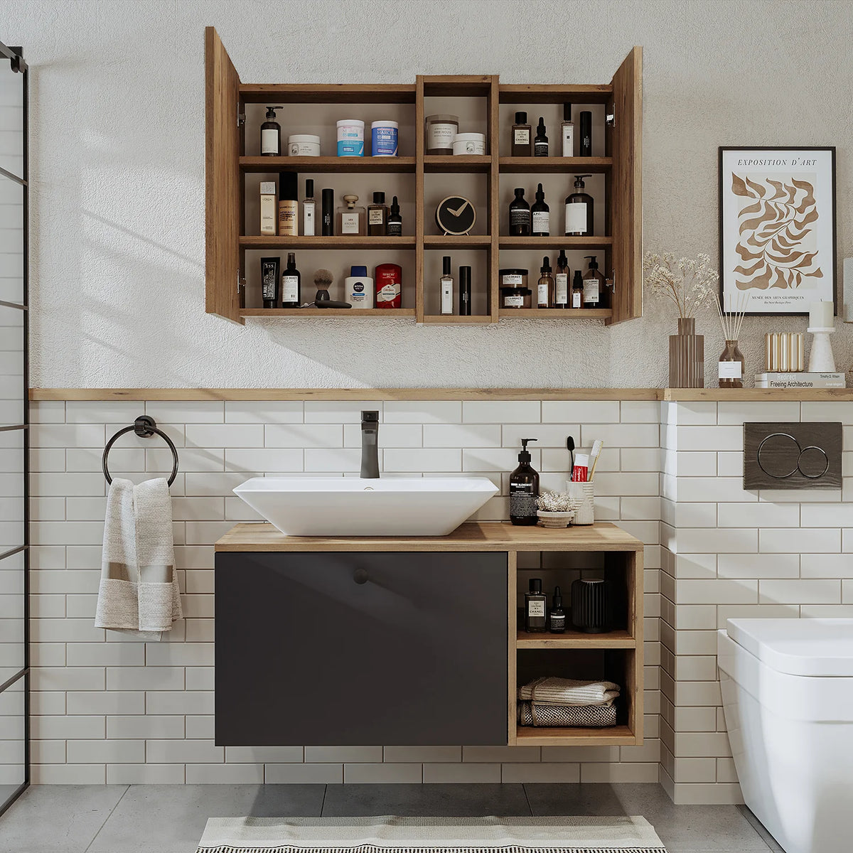Roomart Lotus - Bathroom Cabinet Set of 2 with Washbasin