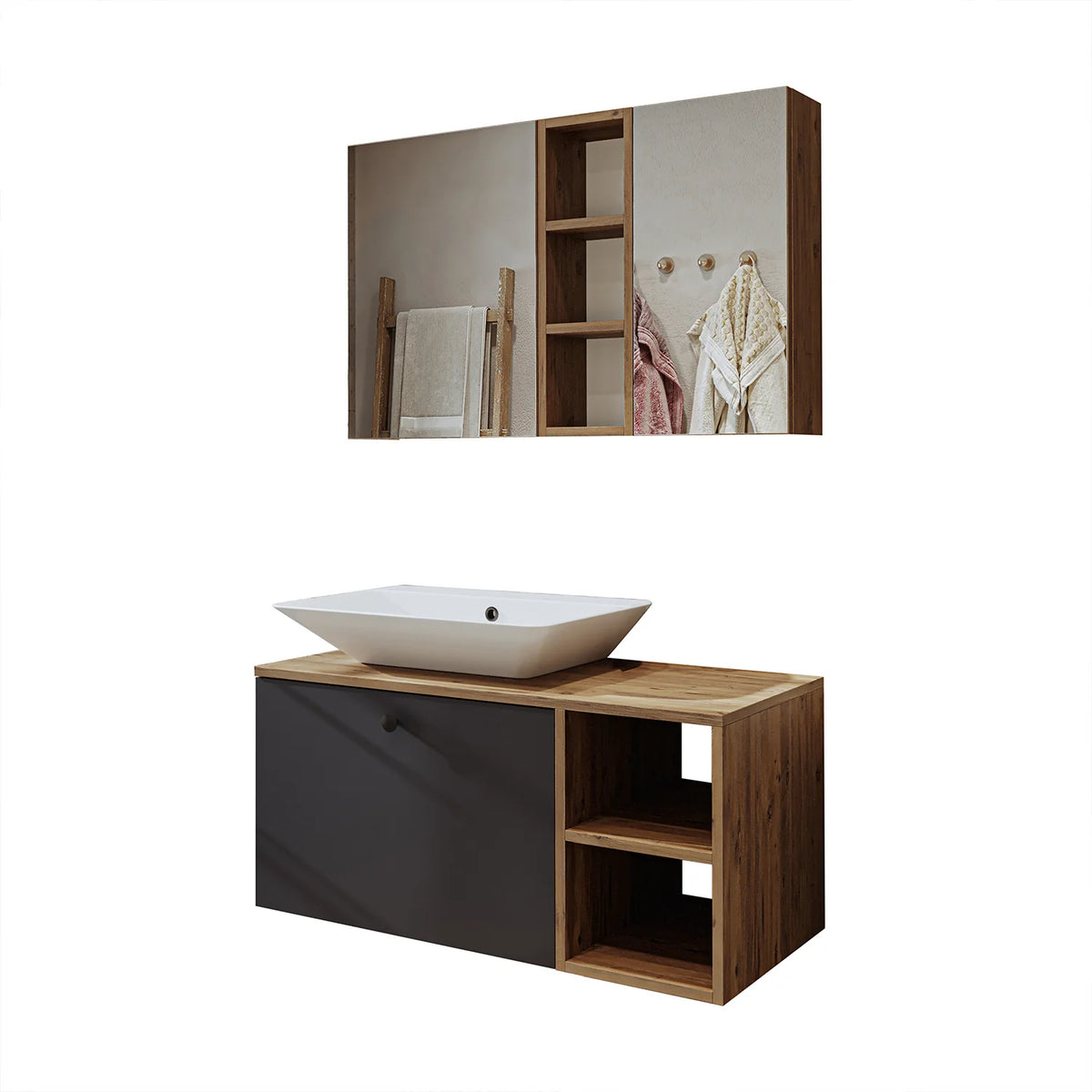 Roomart Lotus - Bathroom Cabinet Set of 2 with Washbasin