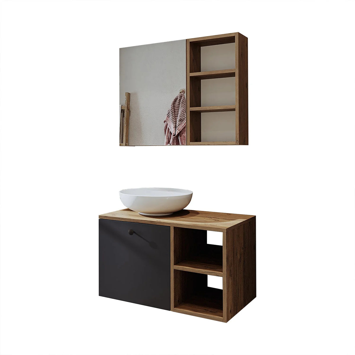 Roomart Lotus - Bathroom Cabinet Set of 2 with Washbasin