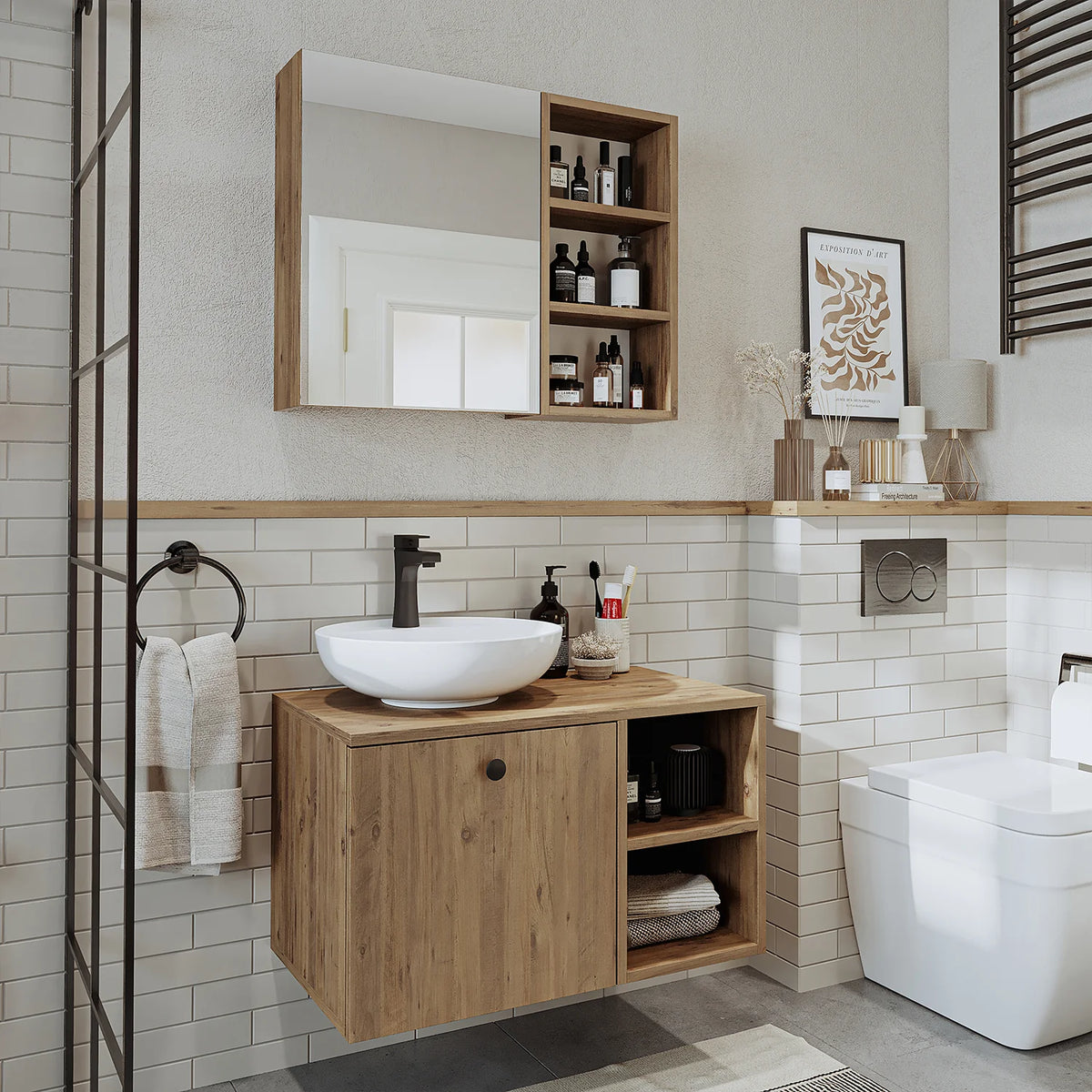Roomart Lotus - Bathroom Cabinet Set of 2 with Washbasin