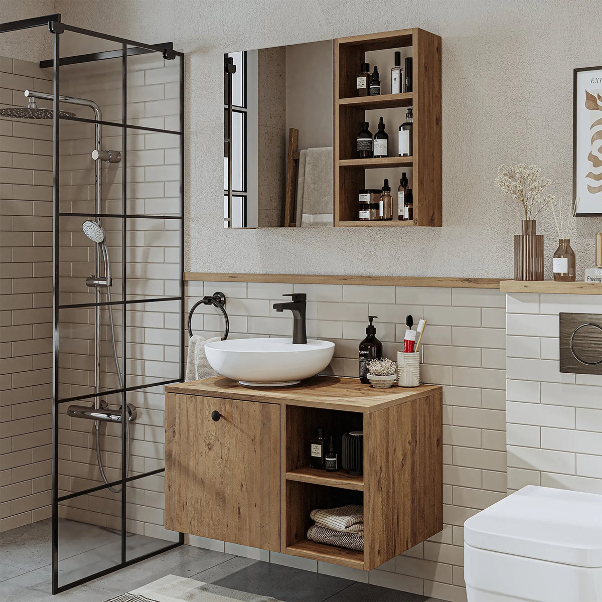 Roomart Lotus - Bathroom Cabinet Set of 2 with Washbasin