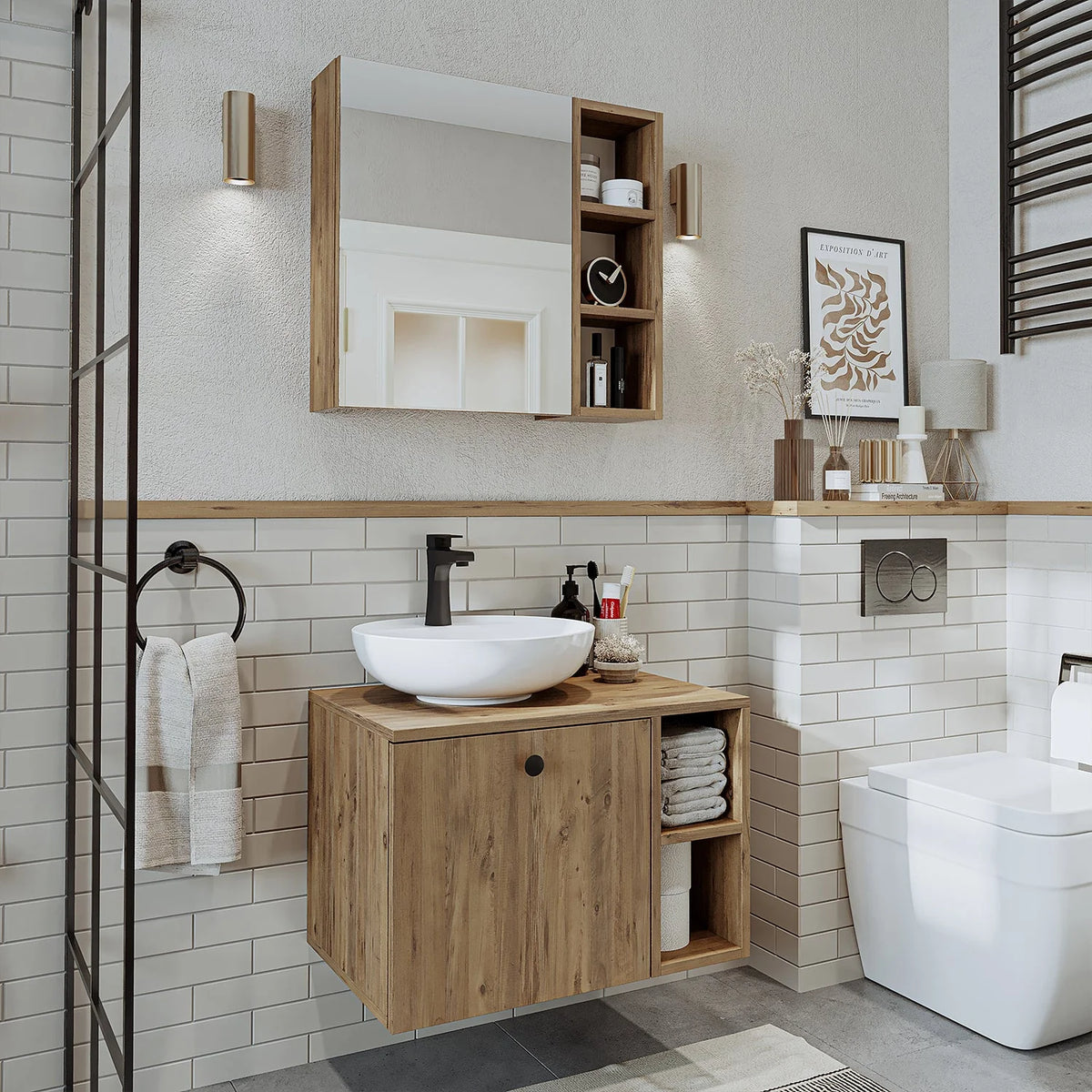 Roomart Lotus - Bathroom Cabinet Set of 2 with Washbasin