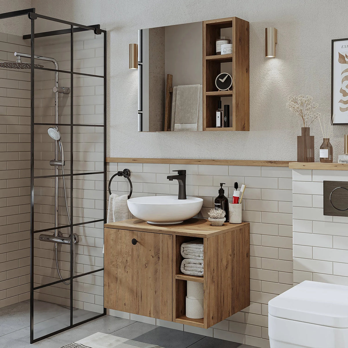 Roomart Lotus - Bathroom Cabinet Set of 2 with Washbasin