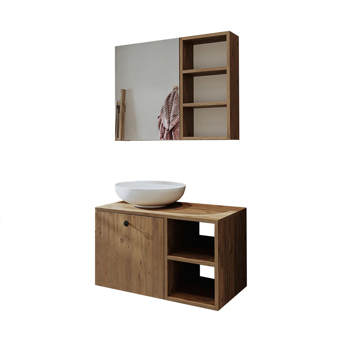 Roomart Lotus - Bathroom Cabinet Set of 2 with Washbasin