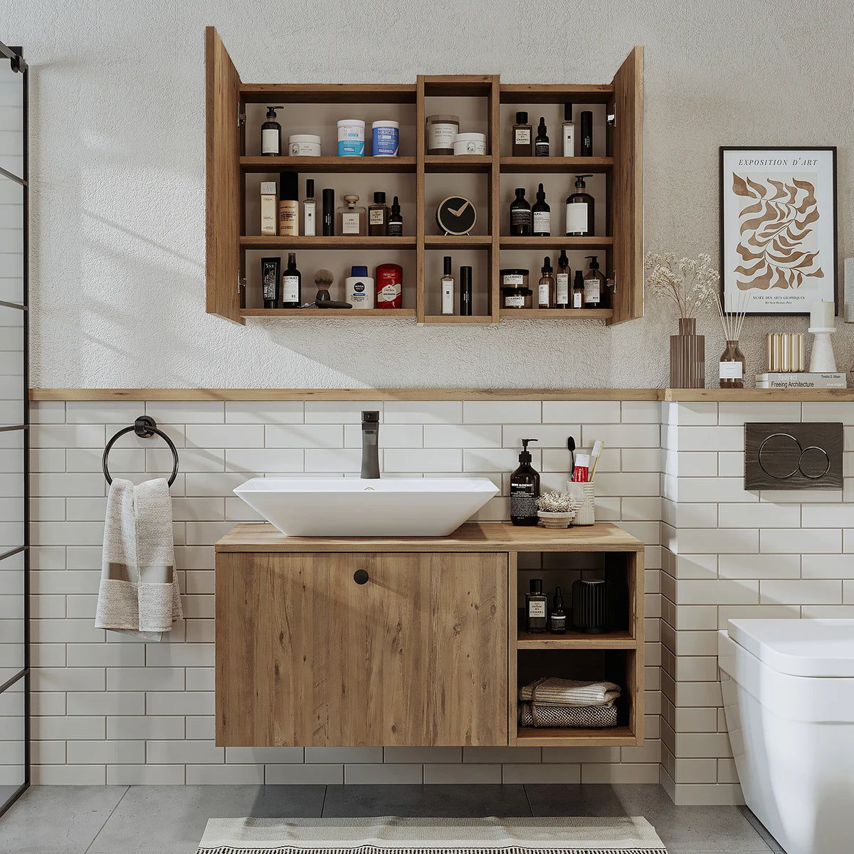 Roomart Lotus - Bathroom Cabinet Set of 2 with Washbasin