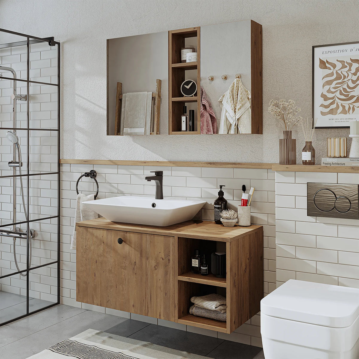 Roomart Lotus - Bathroom Cabinet Set of 2 with Washbasin