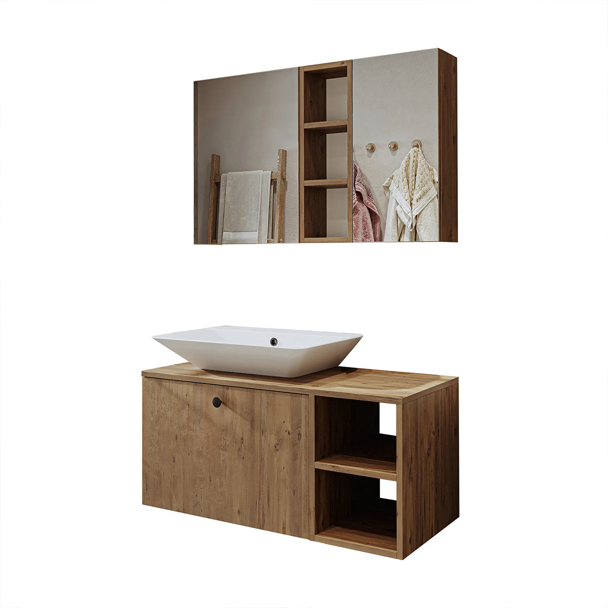 Roomart Lotus - Bathroom Cabinet Set of 2 with Washbasin