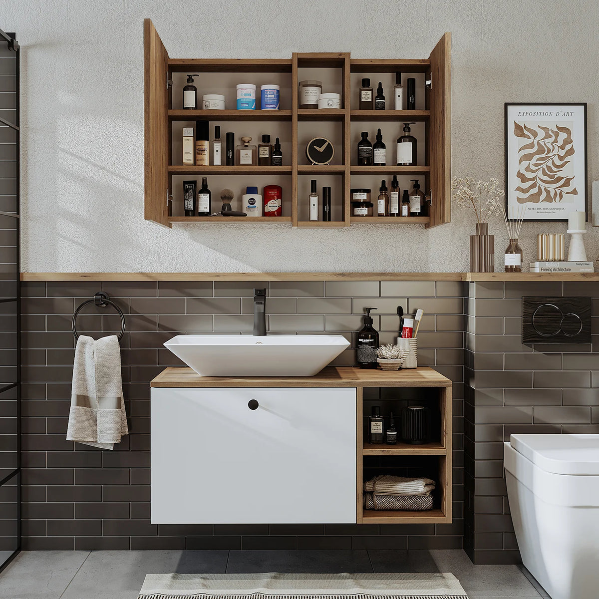 Roomart Lotus - Bathroom Cabinet Set of 2 with Washbasin