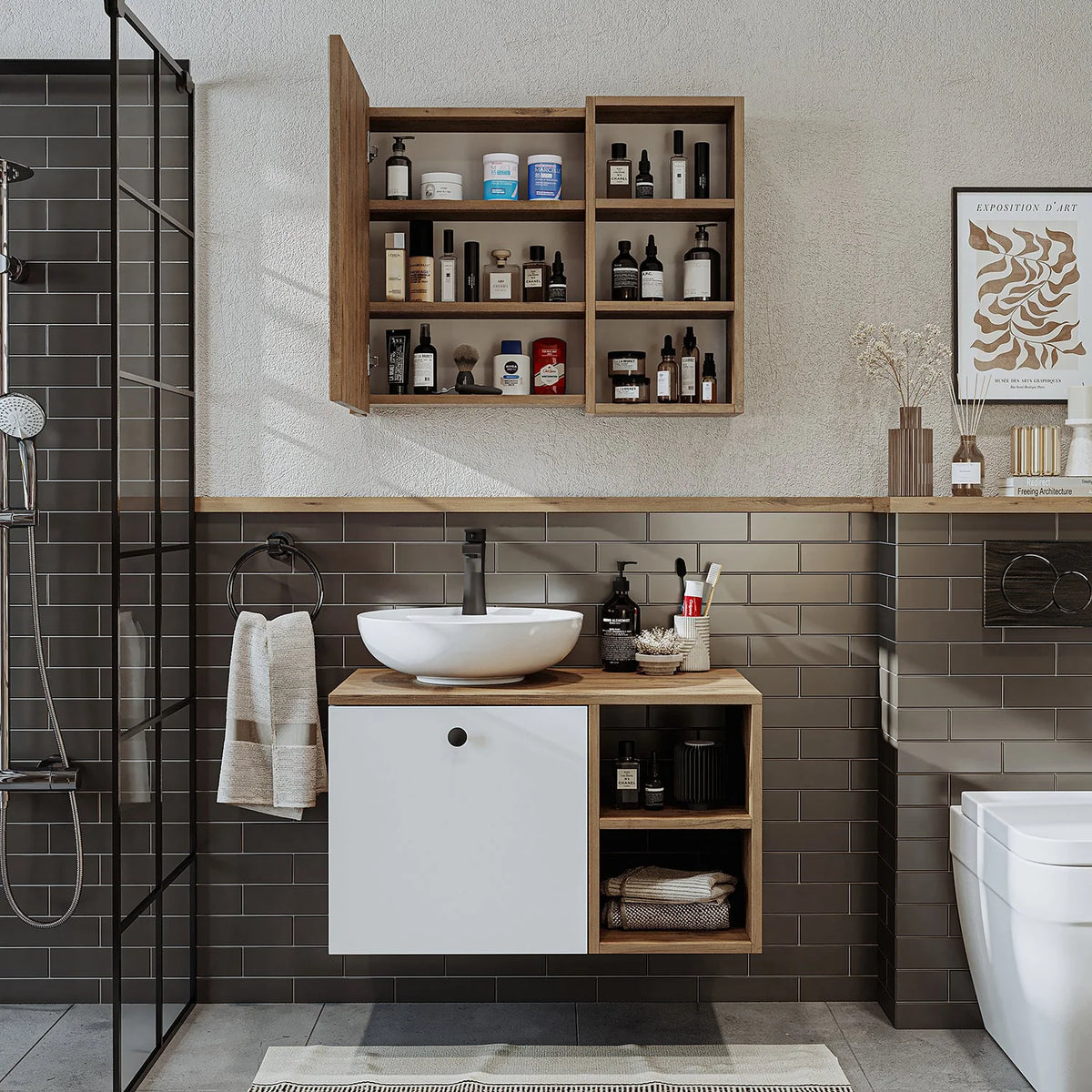 Roomart Lotus - Bathroom Cabinet Set of 2 with Washbasin