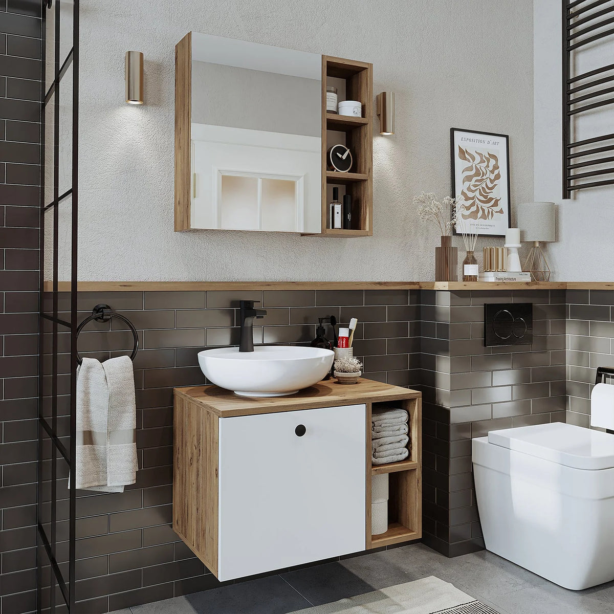Roomart Lotus - Bathroom Cabinet Set of 2 with Washbasin