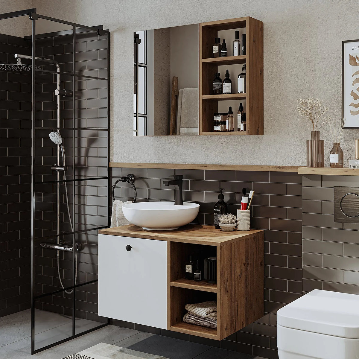 Roomart Lotus - Bathroom Cabinet Set of 2 with Washbasin