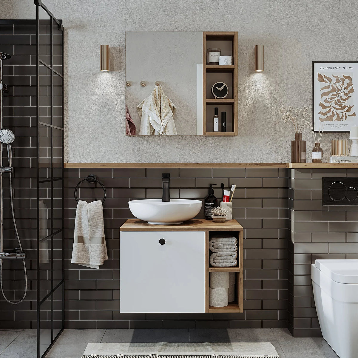 Roomart Lotus - Bathroom Cabinet Set of 2 with Washbasin