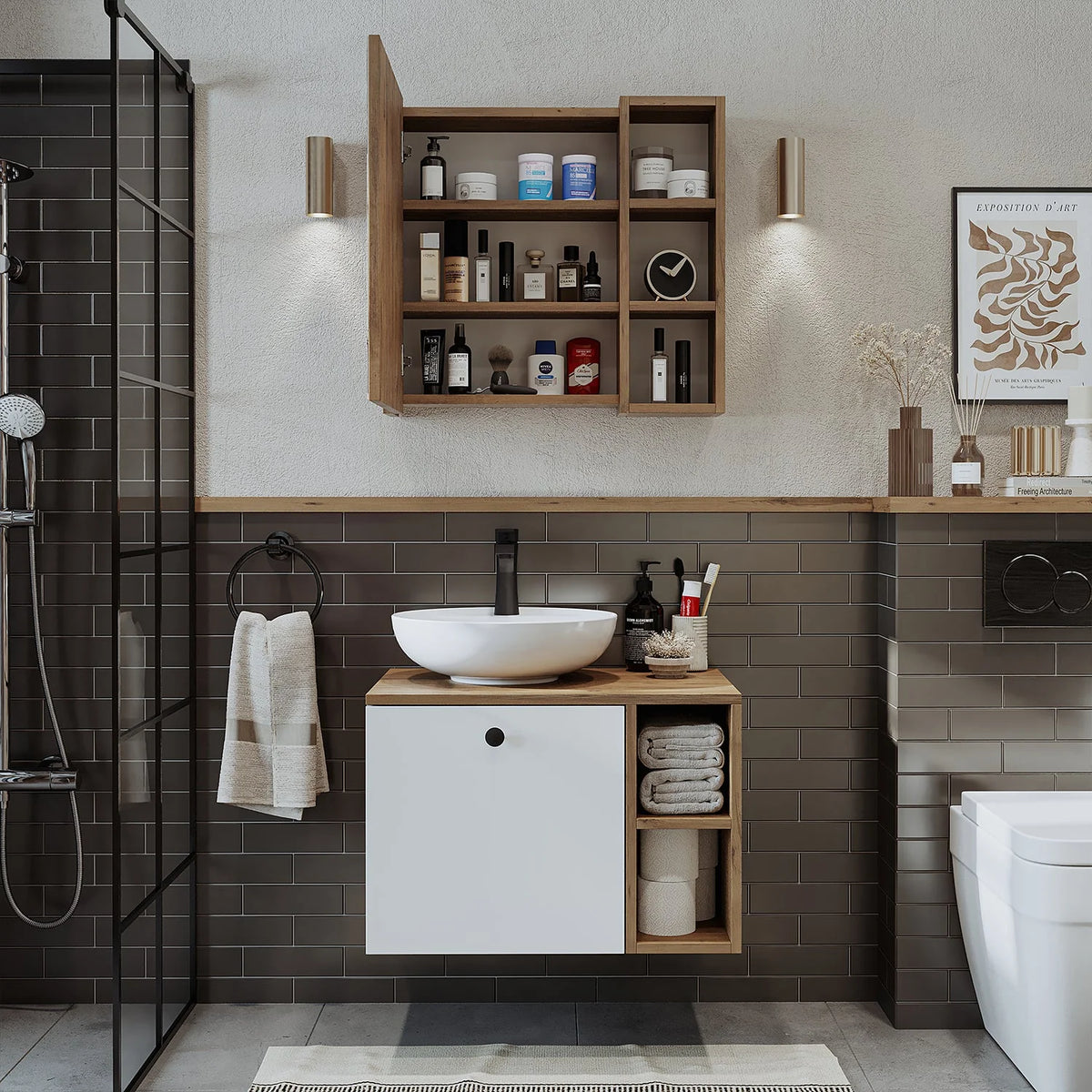 Roomart Lotus - Bathroom Cabinet Set of 2 with Washbasin