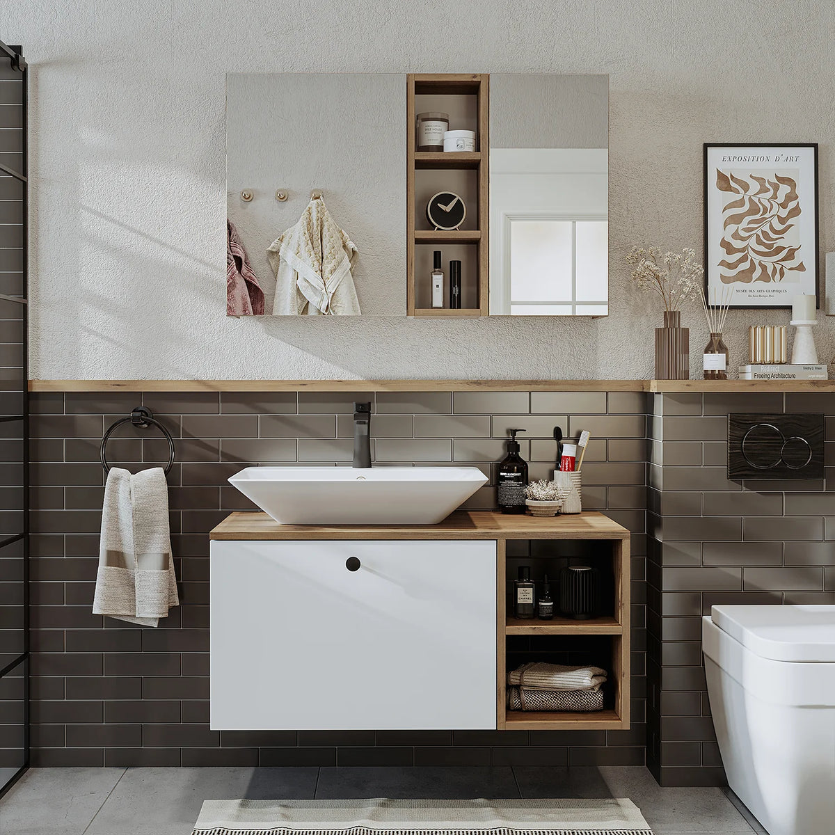 Roomart Lotus - Bathroom Cabinet Set of 2 with Washbasin